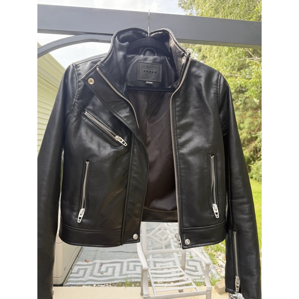 BLANKNYC Black Faux Leather Moto Jacket Women's Small Zip Biker Cropped. 5233